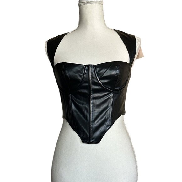 superdown Ezra Faux Leather Top in Black Small New Womens Vegan Tank - Picture 4 of 9